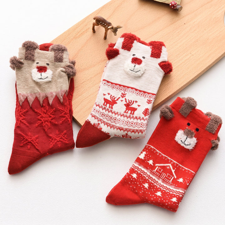 Embroidered Holiday Christmas Socks 3 Pack, Unisex Festive Fluffy