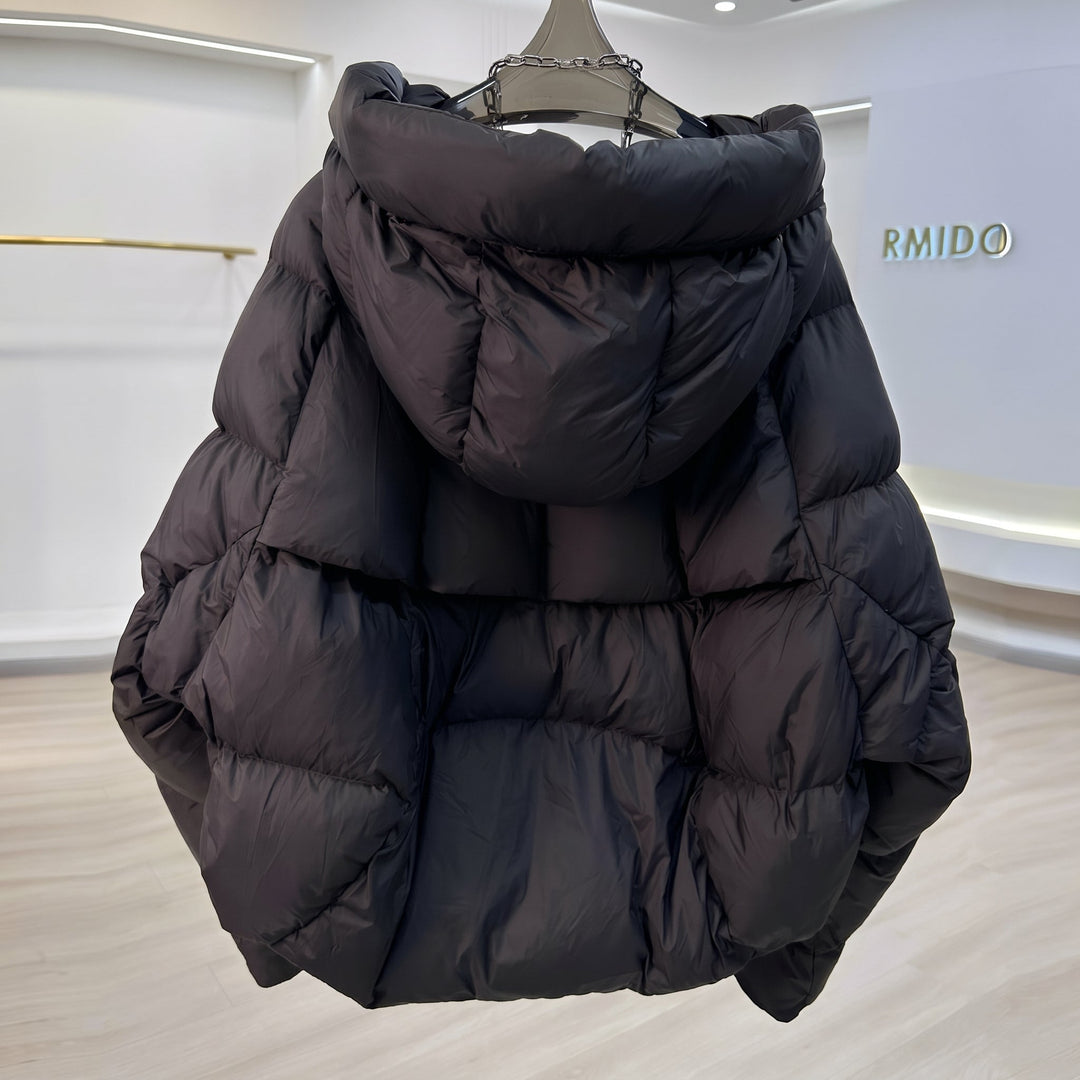 Women's Cropped Hooded Puffer Jacket, Padded Quilted Oversize