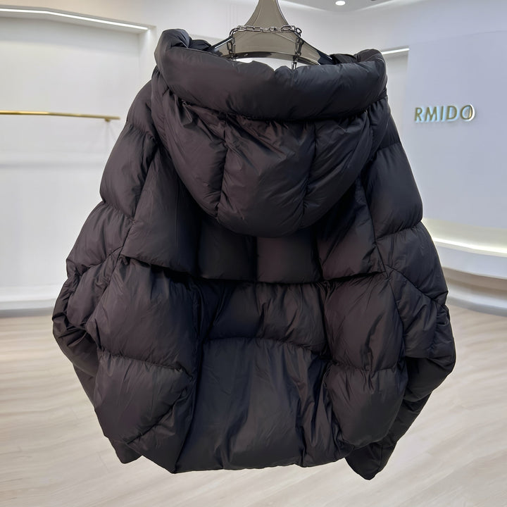 Women's Cropped Hooded Puffer Jacket, Padded Quilted Oversize