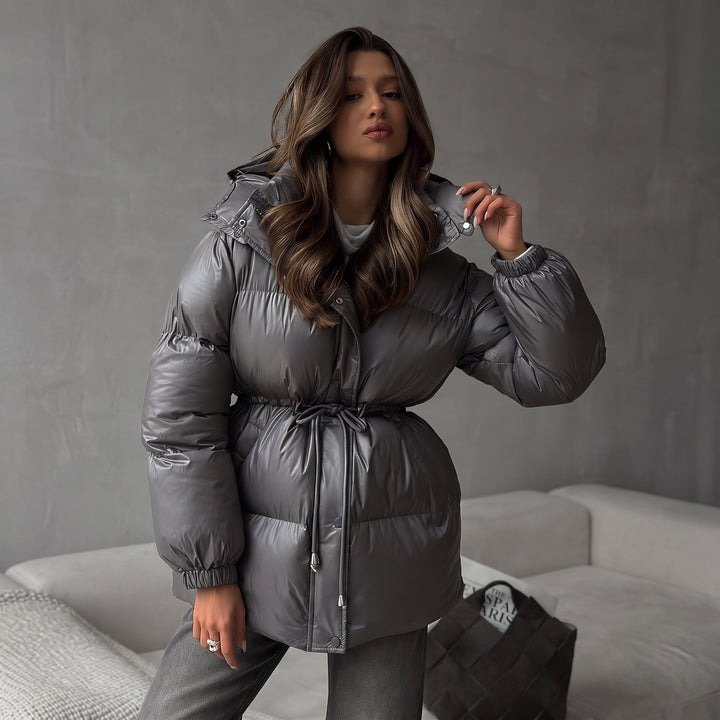 Women's Hooded Puffer Jacket, Padded Quilted Shiny Bubble