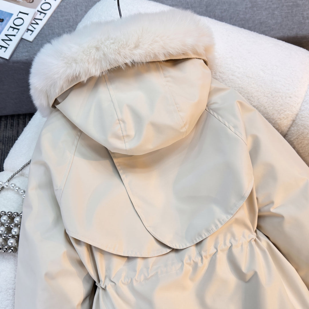 Women's Hooded Puffer Jacket, Fur Lined Fleece Fitted