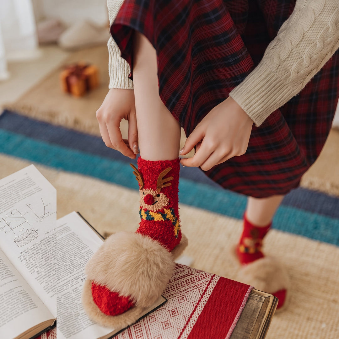 Holiday Fluffy Christmas Socks 3 Pack, Unisex Novelty Festive Crew Length