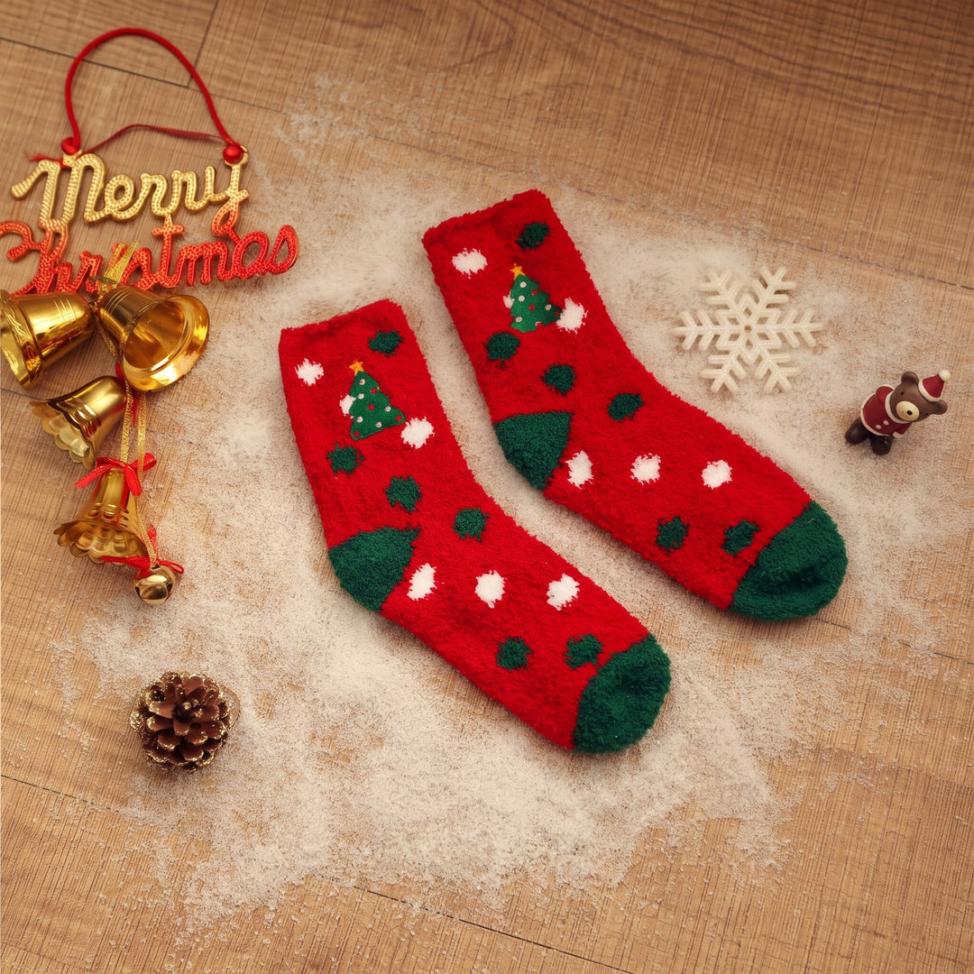 Embroidered Holiday Christmas Socks 3 Pack, Unisex Festive Fluffy Knit