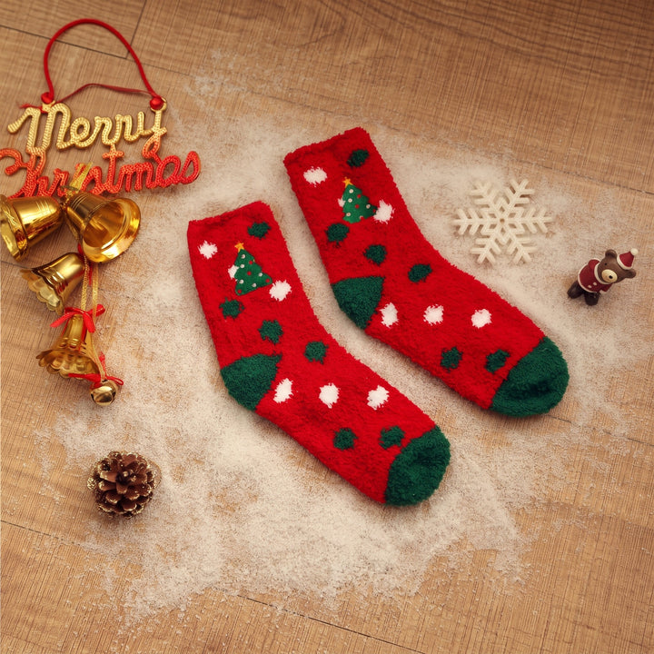 Embroidered Holiday Christmas Socks 3 Pack, Unisex Festive Fluffy Knit