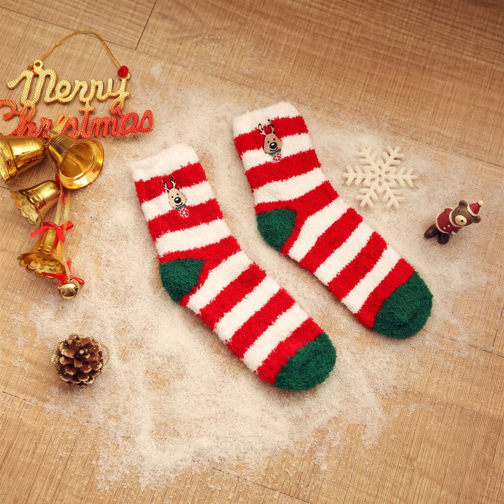 Embroidered Holiday Christmas Socks 3 Pack, Unisex Festive Fluffy Knit