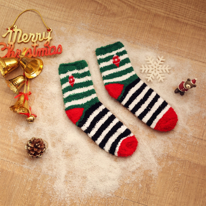 Embroidered Holiday Christmas Socks 3 Pack, Unisex Festive Fluffy Knit