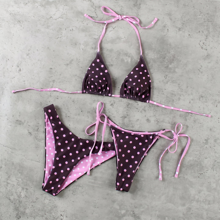 Women's Polka Dot Bikini in coffee pink