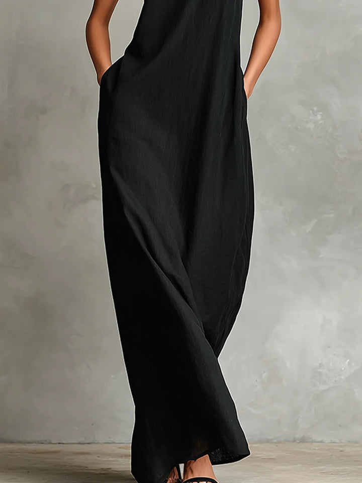 Women's Linen Maxi Dress in black