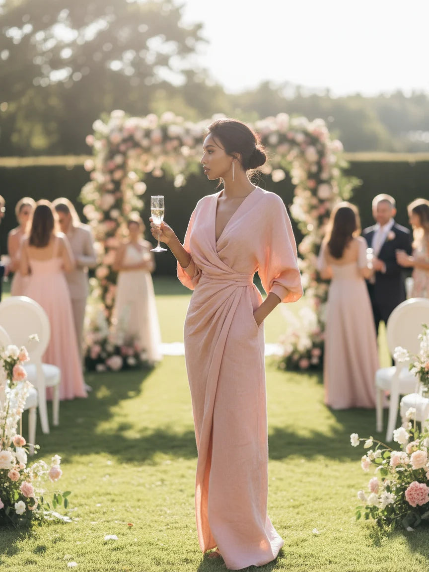 Women's Linen Maxi Dress in pink
