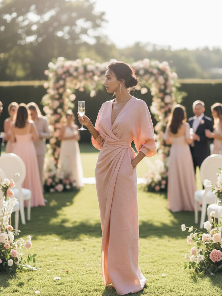Women's Linen Maxi Dress in pink