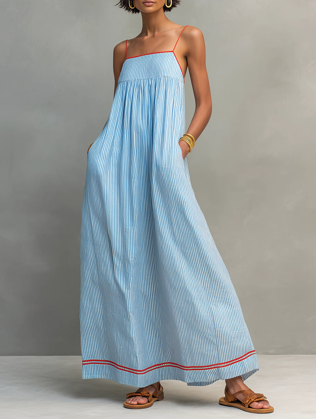 Women's Summer Maxi Dress in blue striped