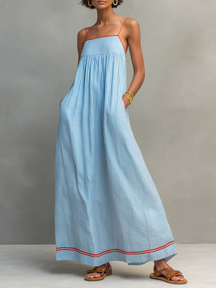 Women's Summer Maxi Dress in blue striped