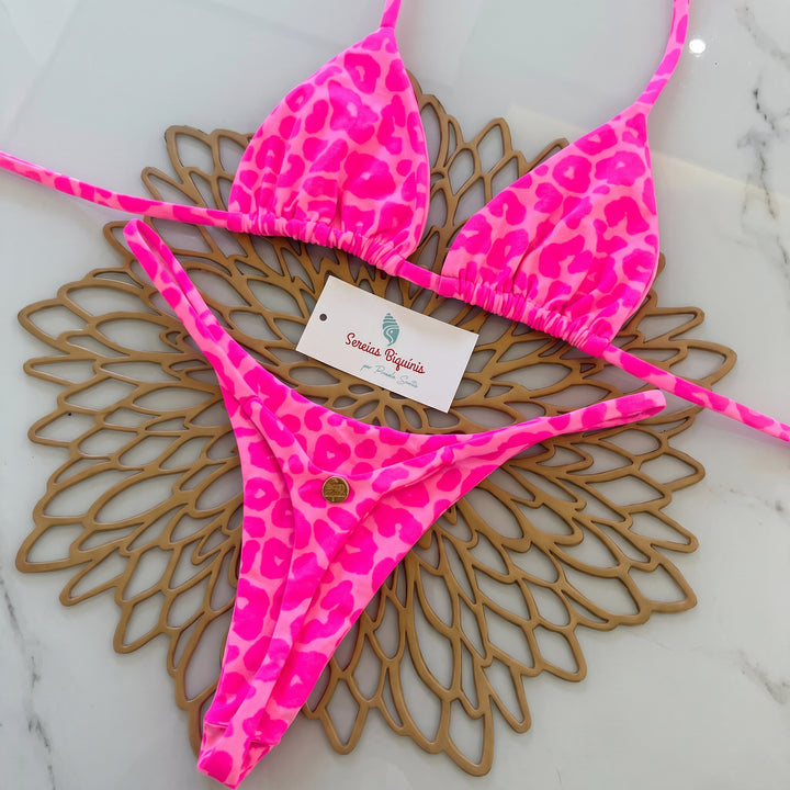 Women's String Bikini in pink leopard
