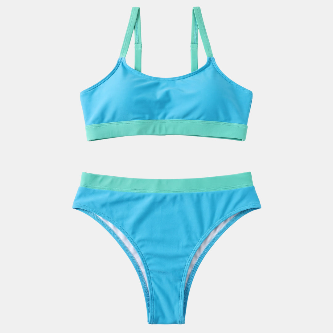 Women's High Waisted Bikini in blue colour block