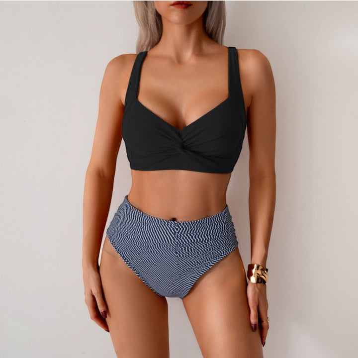 Women's High Waisted Bikini in black stripe