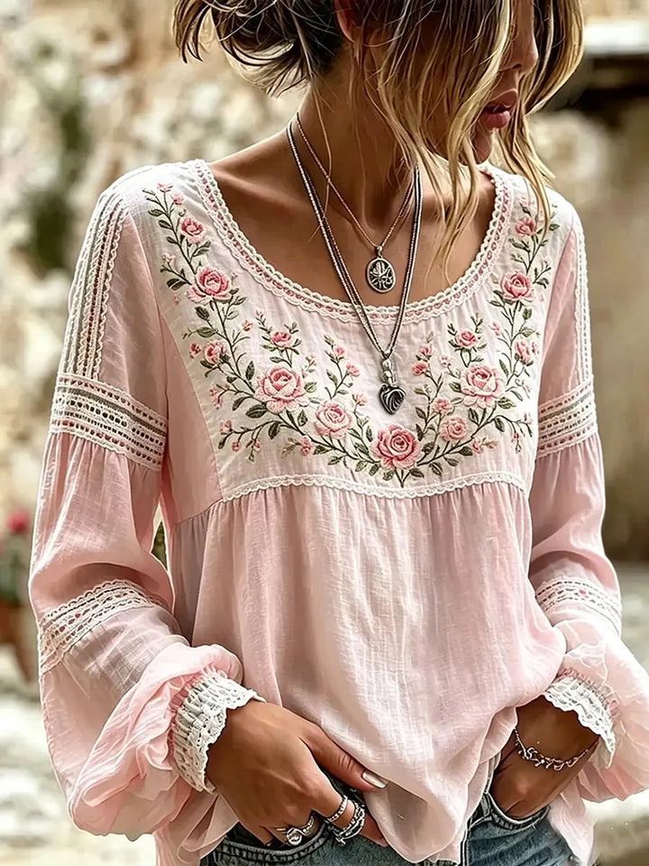 Women's Long Sleeve Blouse in pink floral