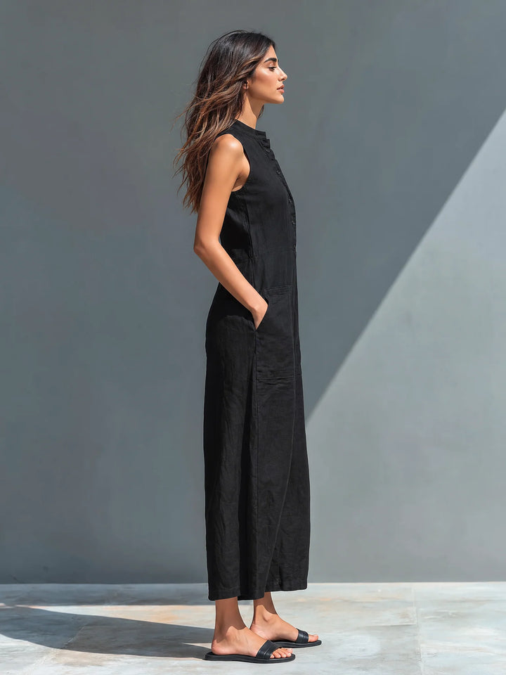 Women's Linen Jumpsuit in black