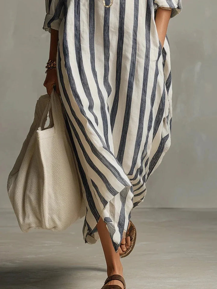 Women's Maxi Summer Dress in blue striped