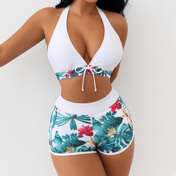 Women's High Waisted Bikini in white floral