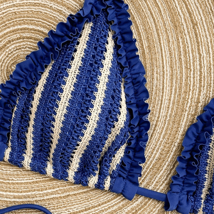 Women's String Bikini in blue striped