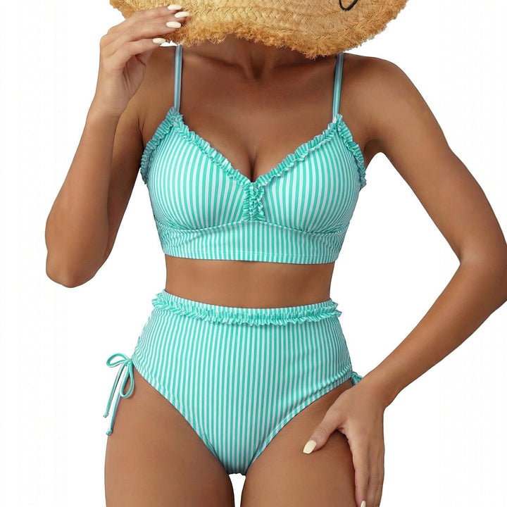 Women's High Waisted Bikini in green striped