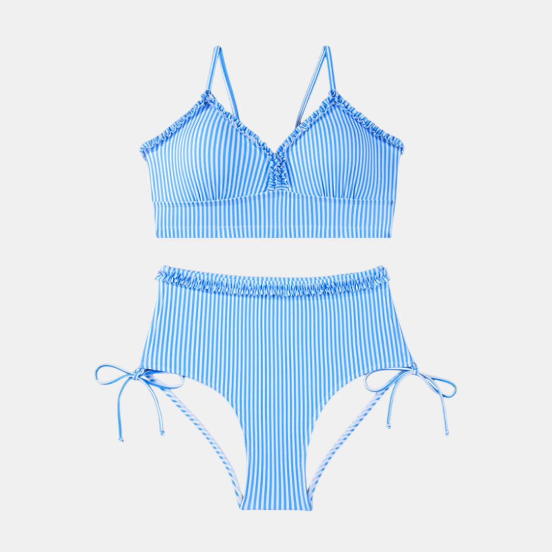 Women's High Waisted Bikini in blue striped