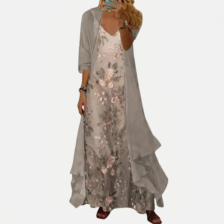 Women's Flowy Maxi Dress in beige floral