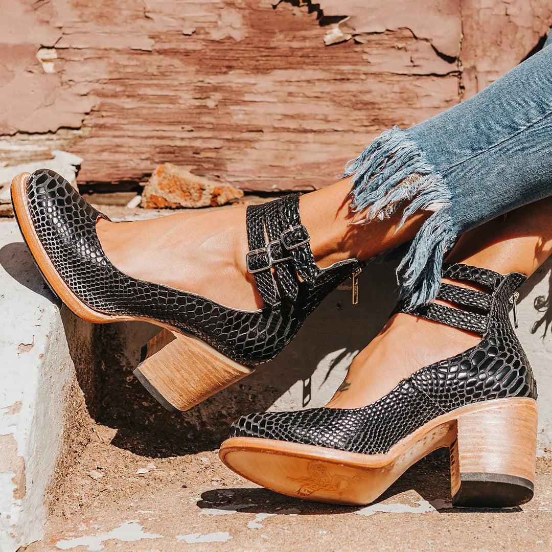 Women's Block Heels in black print