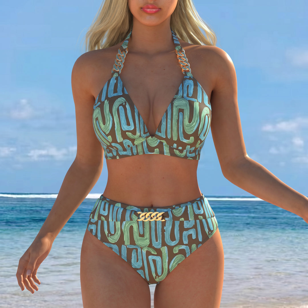 Women's High Waisted Bikini in brown brushstroke