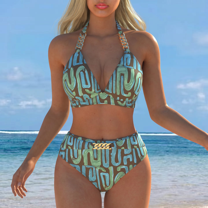 Women's High Waisted Bikini in brown brushstroke