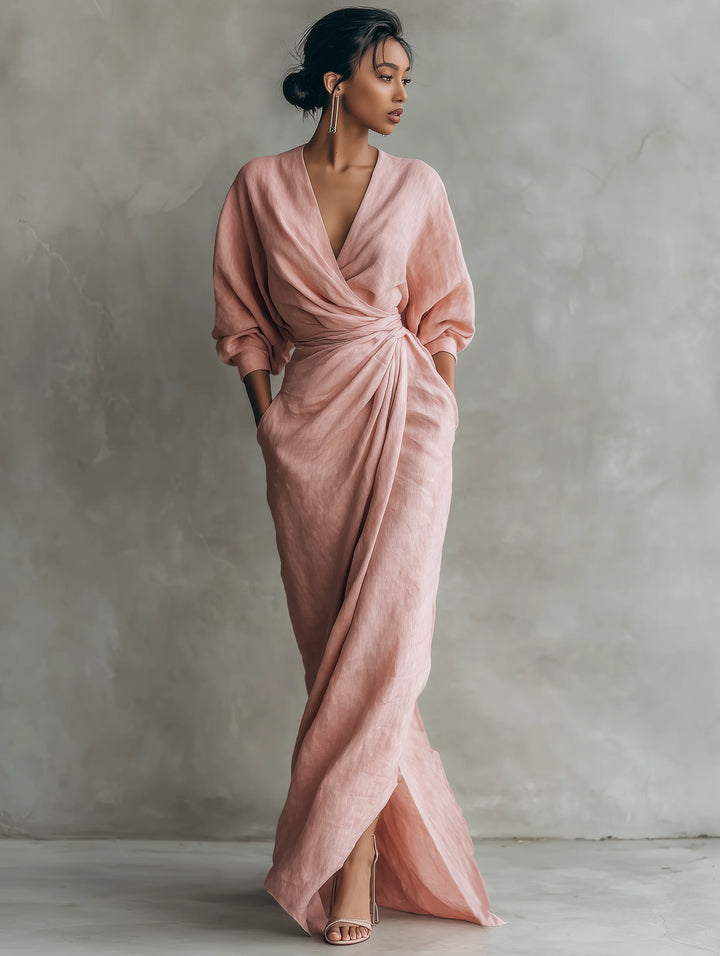 Women's Linen Maxi Dress in pink