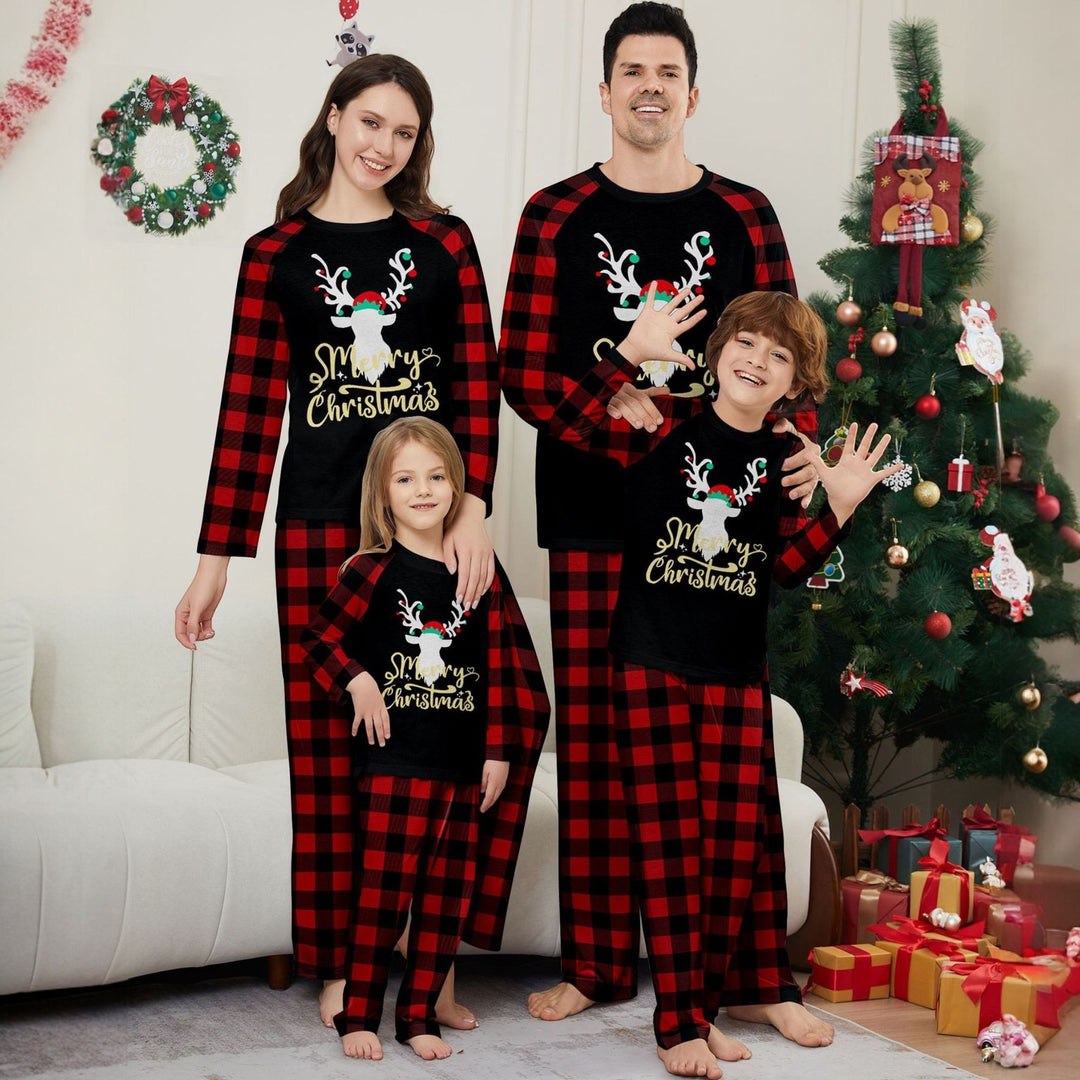 Family Matching Christmas PJs in black red check