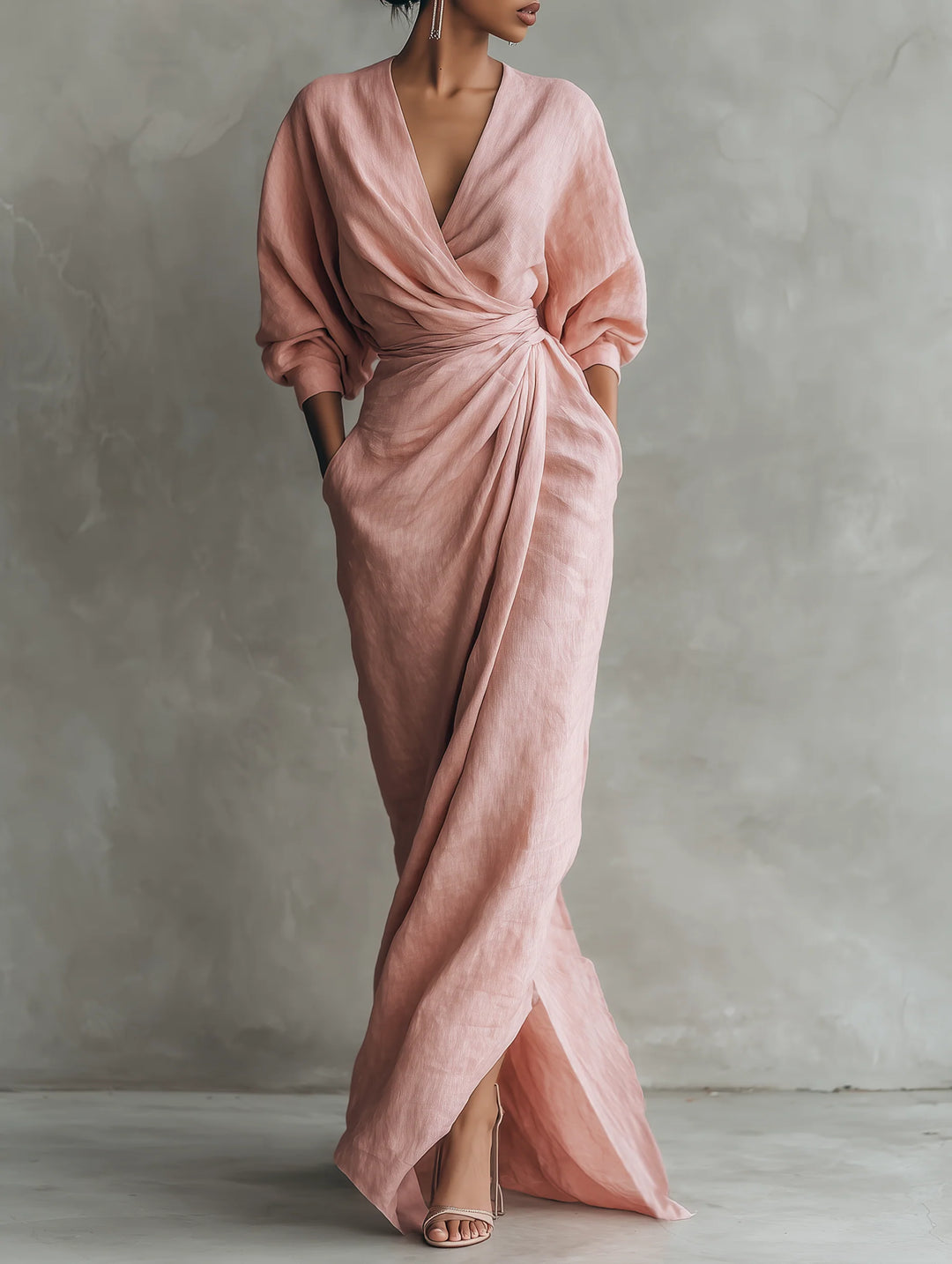 Women's Linen Maxi Dress in pink