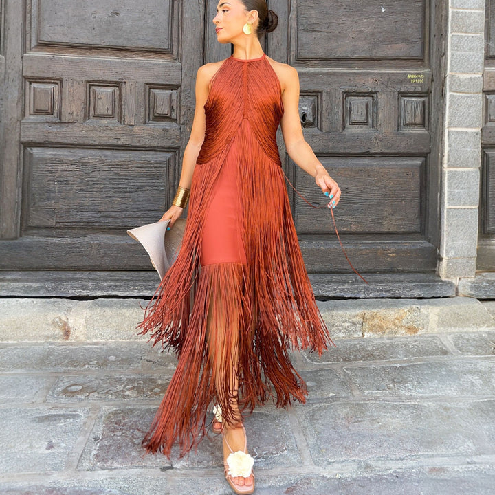Women's Formal Maxi Dress in brick red