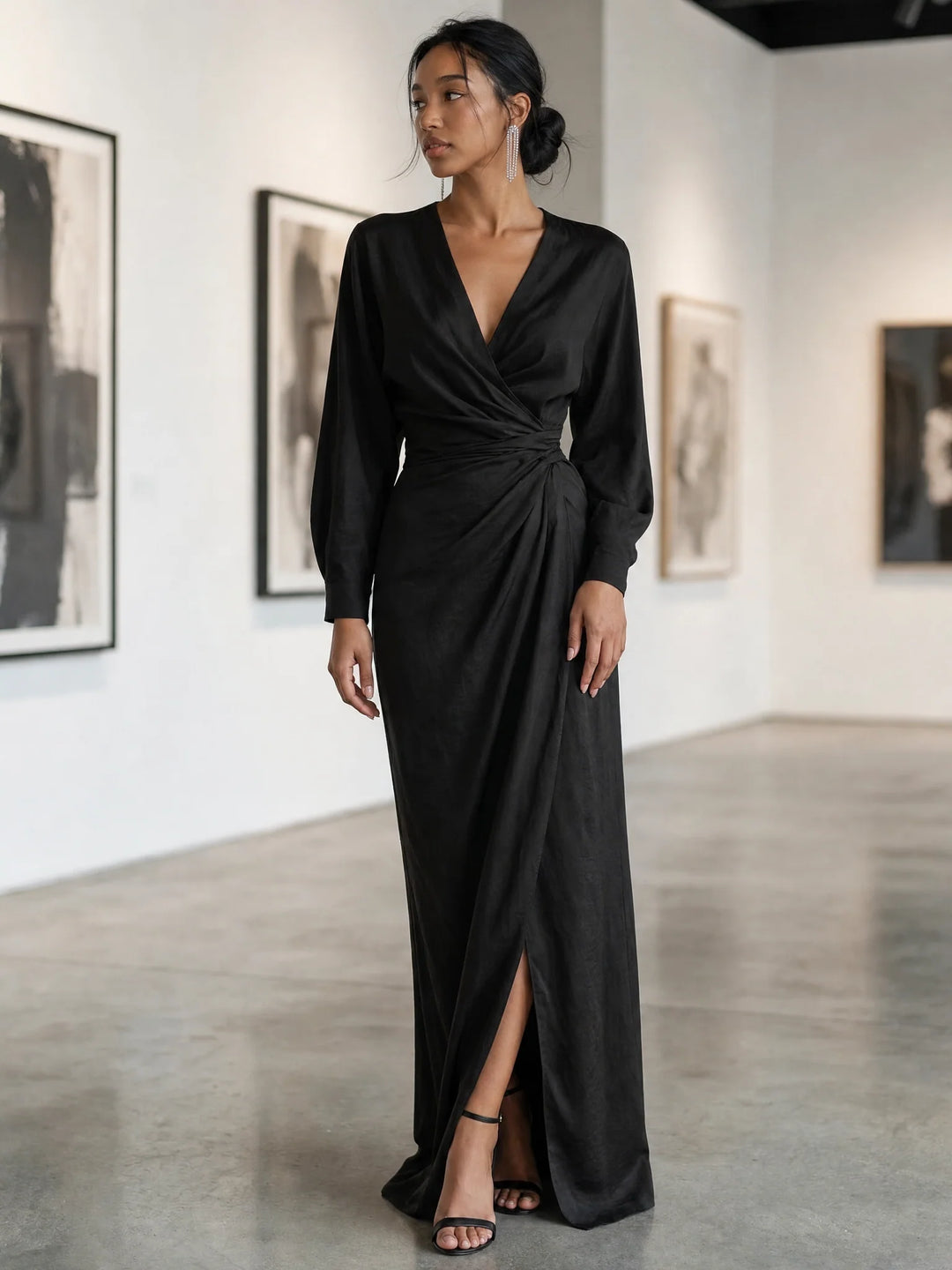 Women's Linen Maxi Dress in black