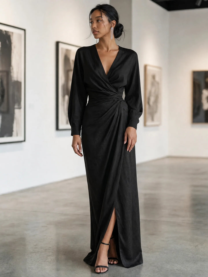 Women's Linen Maxi Dress in black