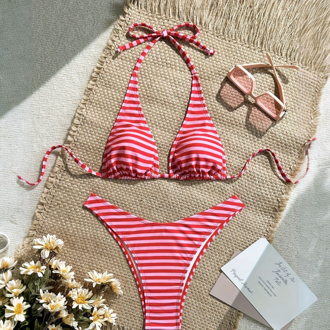 Women's Striped Bikini in red pink striped