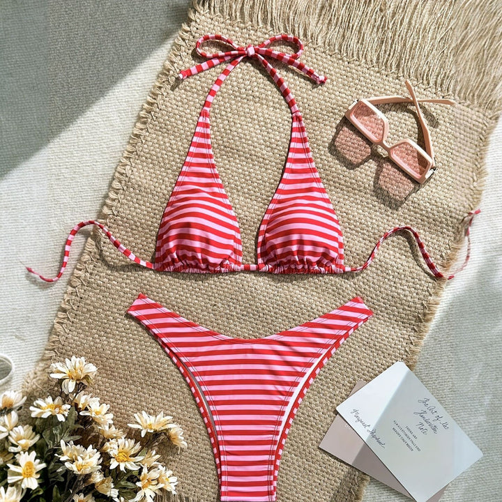 Women's Striped Bikini in red pink striped