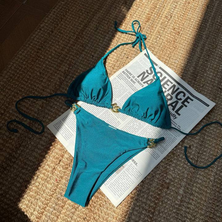 Women's String Bikini in peacock blue