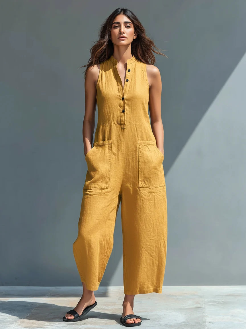 Women's Linen Jumpsuit in yellow