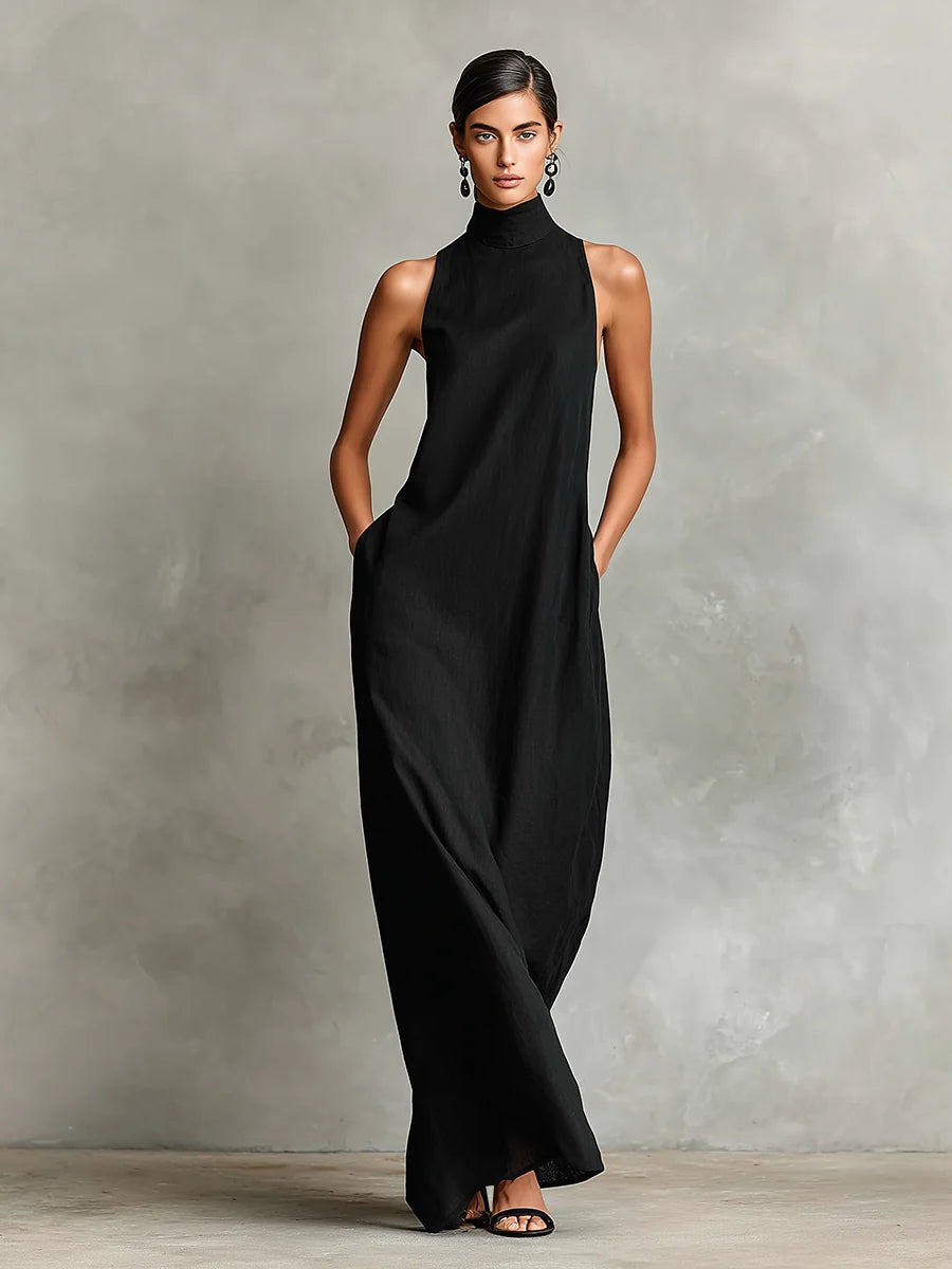 Women's Linen Maxi Dress in black