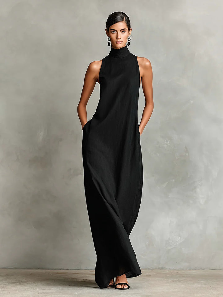 Women's Linen Maxi Dress in black