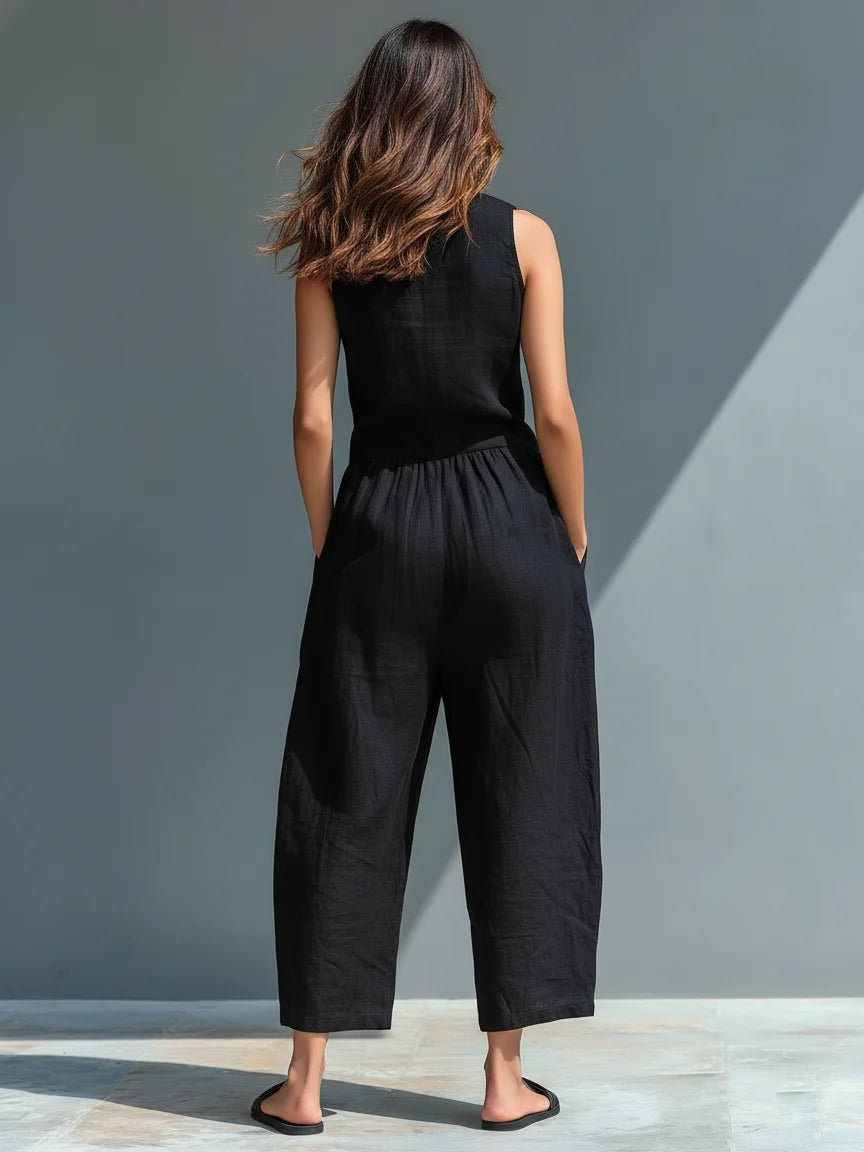 Women's Linen Jumpsuit in black