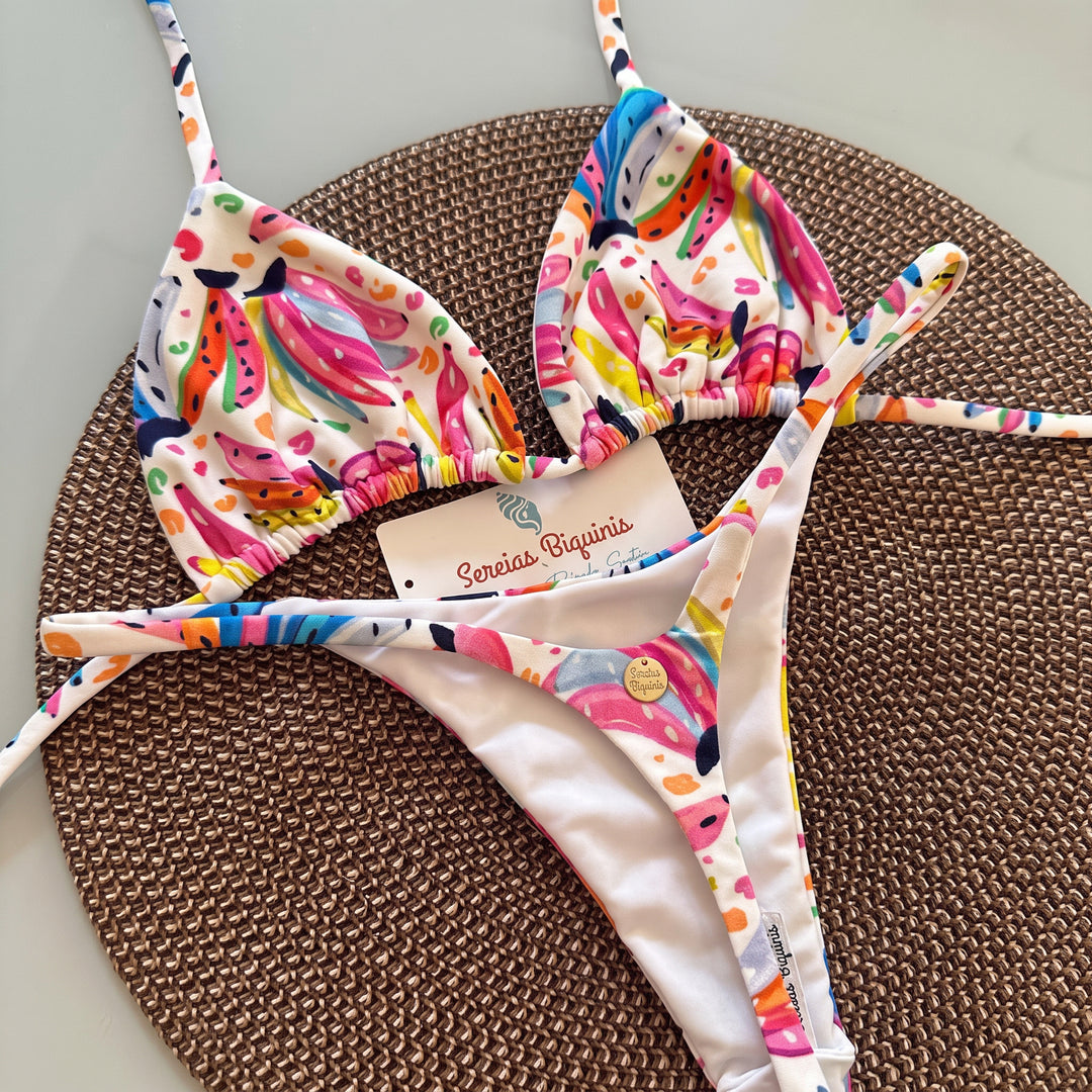 Women's String Bikini in white print