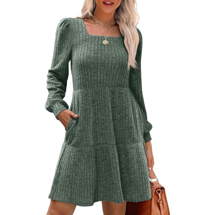 ELIZA™ - Cozy Square Neck Long Sleeve Babydoll Sweater Dress