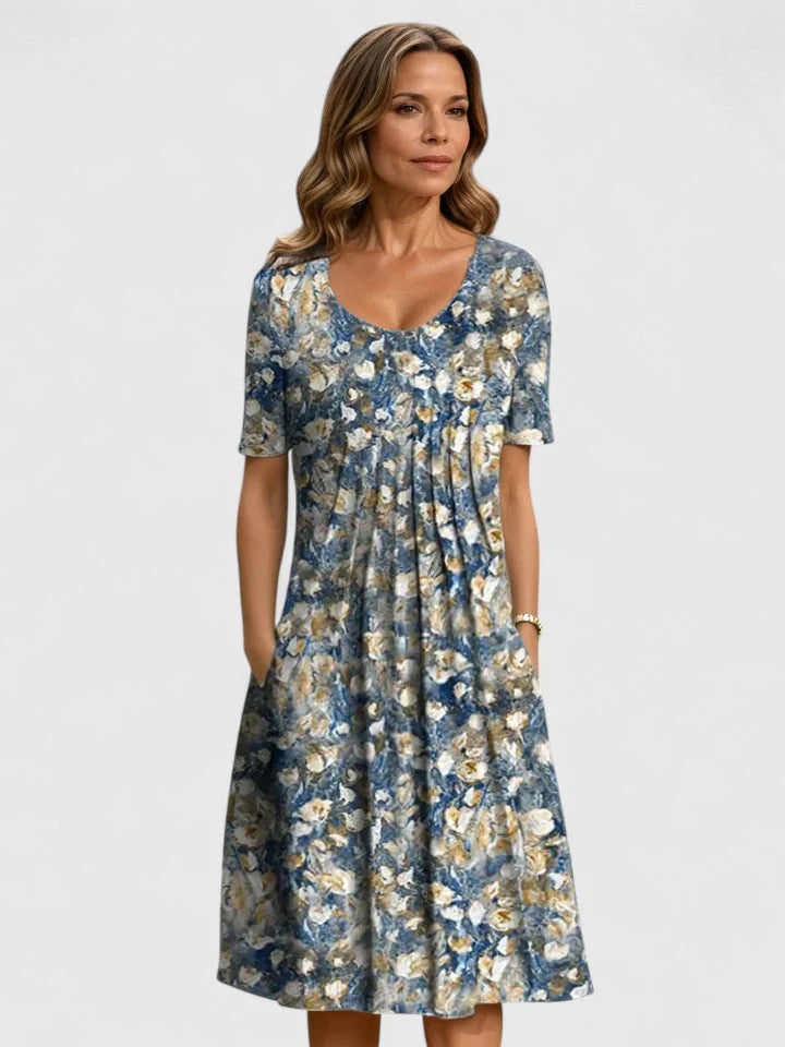 Women's Summer Midi Dress in light blue floral