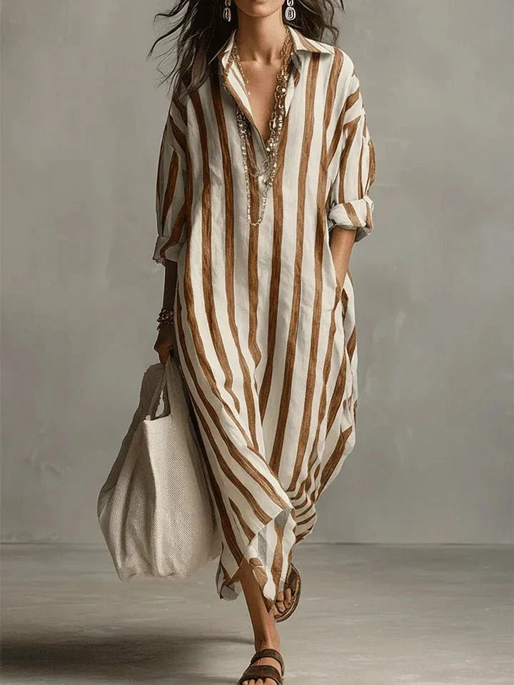 Women's Maxi Summer Dress in yellow striped