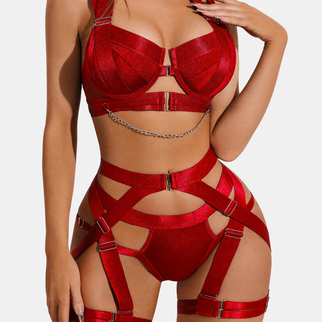 Women's Sexiest Bondage Lingerie Set, Satin Suspenders Garter Belt