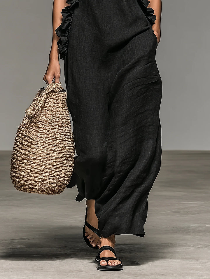 Women's Linen Maxi Dress in black