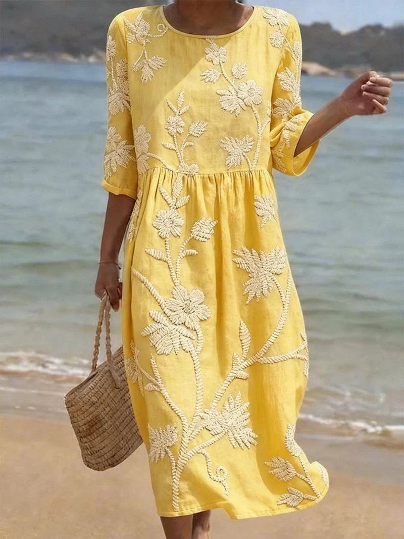 Women's Summer Midi Dress in yellow floral